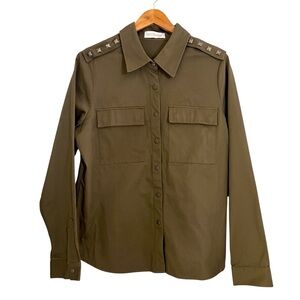 Kittenish Women’s Sz L Studded Army Olive Green Khaki Button-Up Shirt Shacket